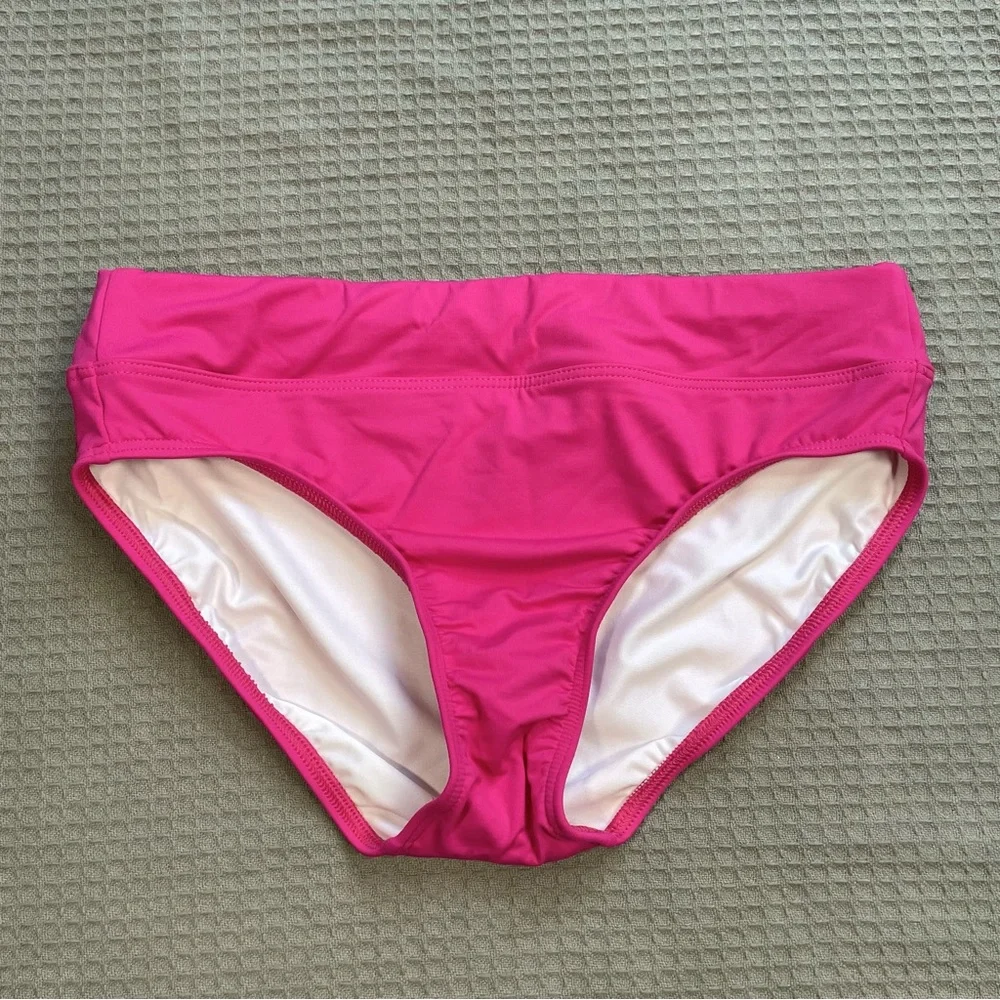 Lands End Bikini‎ Swim Bottom 8 Womens NWOT High Waist Hot Pink
